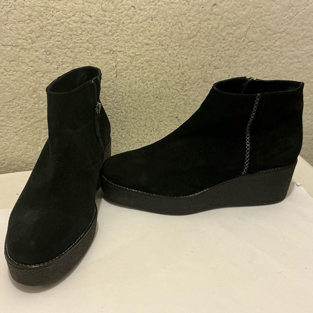 Aquatalia Black Suede Wedge Ankle Boots